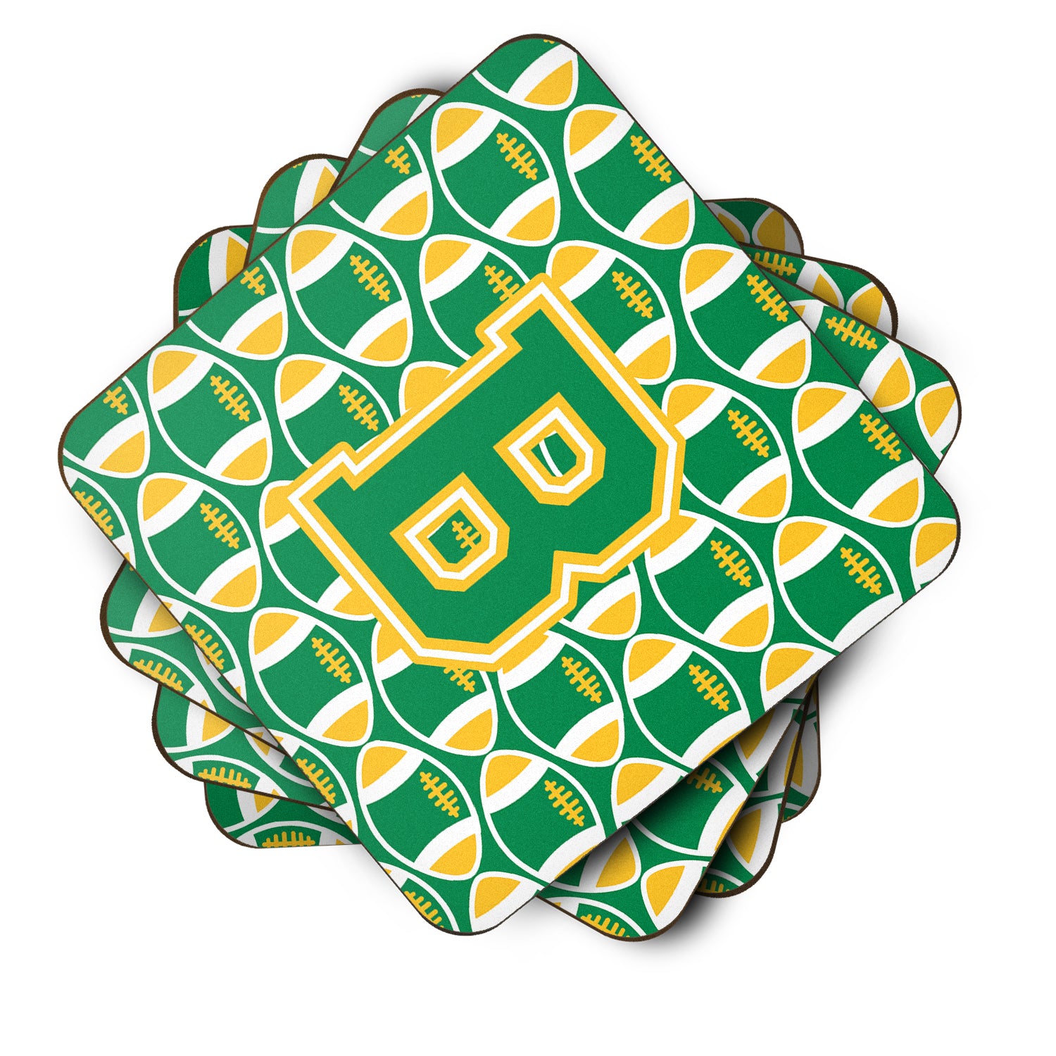Letter B Football Green and Gold Foam Coaster Set of 4 CJ1069-BFC - the-store.com