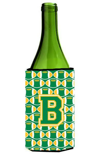 Letter B Football Green and Gold Wine Bottle Beverage Insulator Hugger CJ1069-BLITERK by Caroline's Treasures