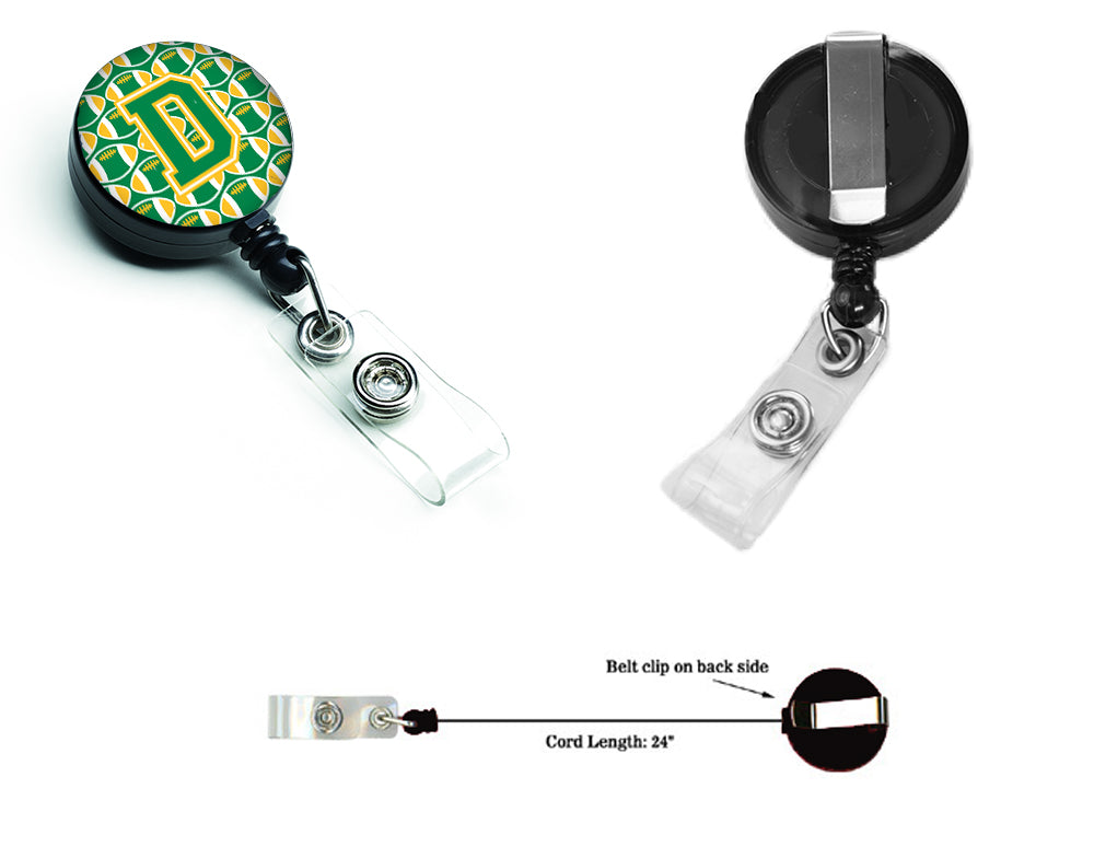 Letter D Football Green and Gold Retractable Badge Reel CJ1069-DBR.