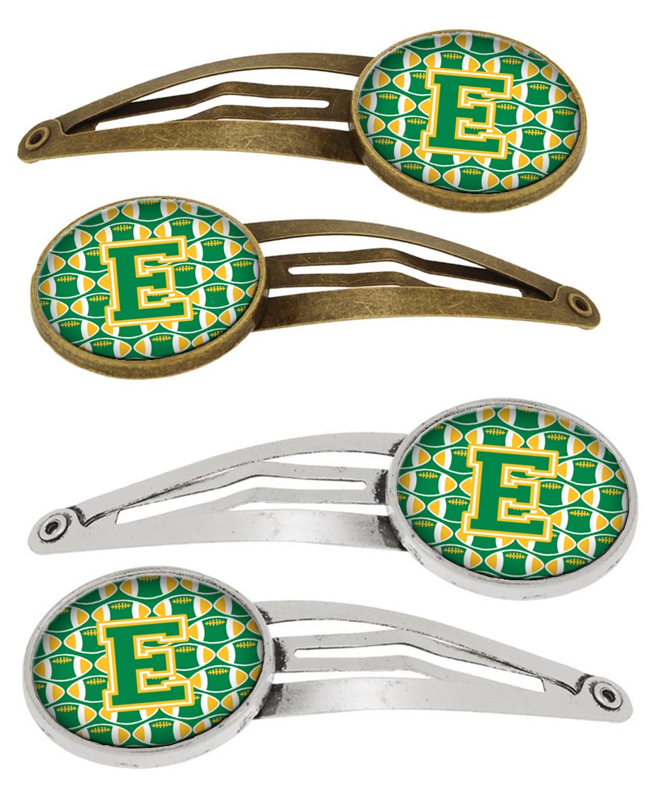 Letter E Football Green and Gold Set of 4 Barrettes Hair Clips CJ1069-EHCS4 by Caroline&#39;s Treasures