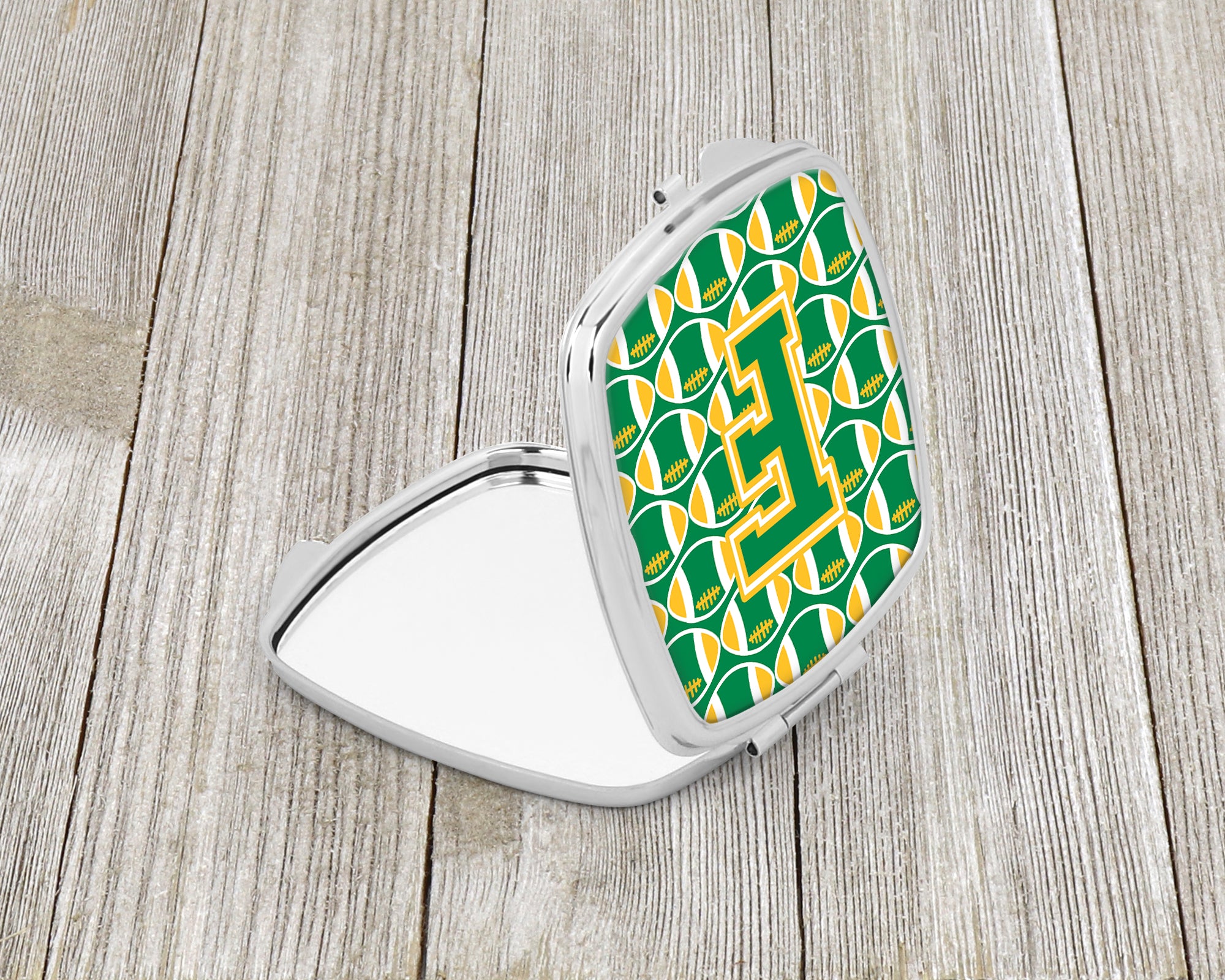 Letter F Football Green and Gold Compact Mirror CJ1069-FSCM
