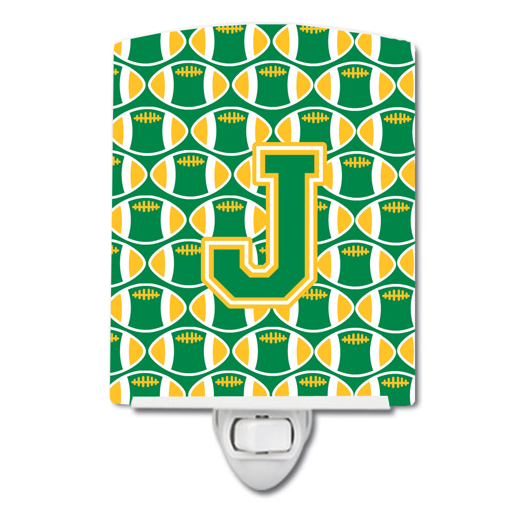 Letter J Football Green and Gold Ceramic Night Light CJ1069-JCNL - the-store.com