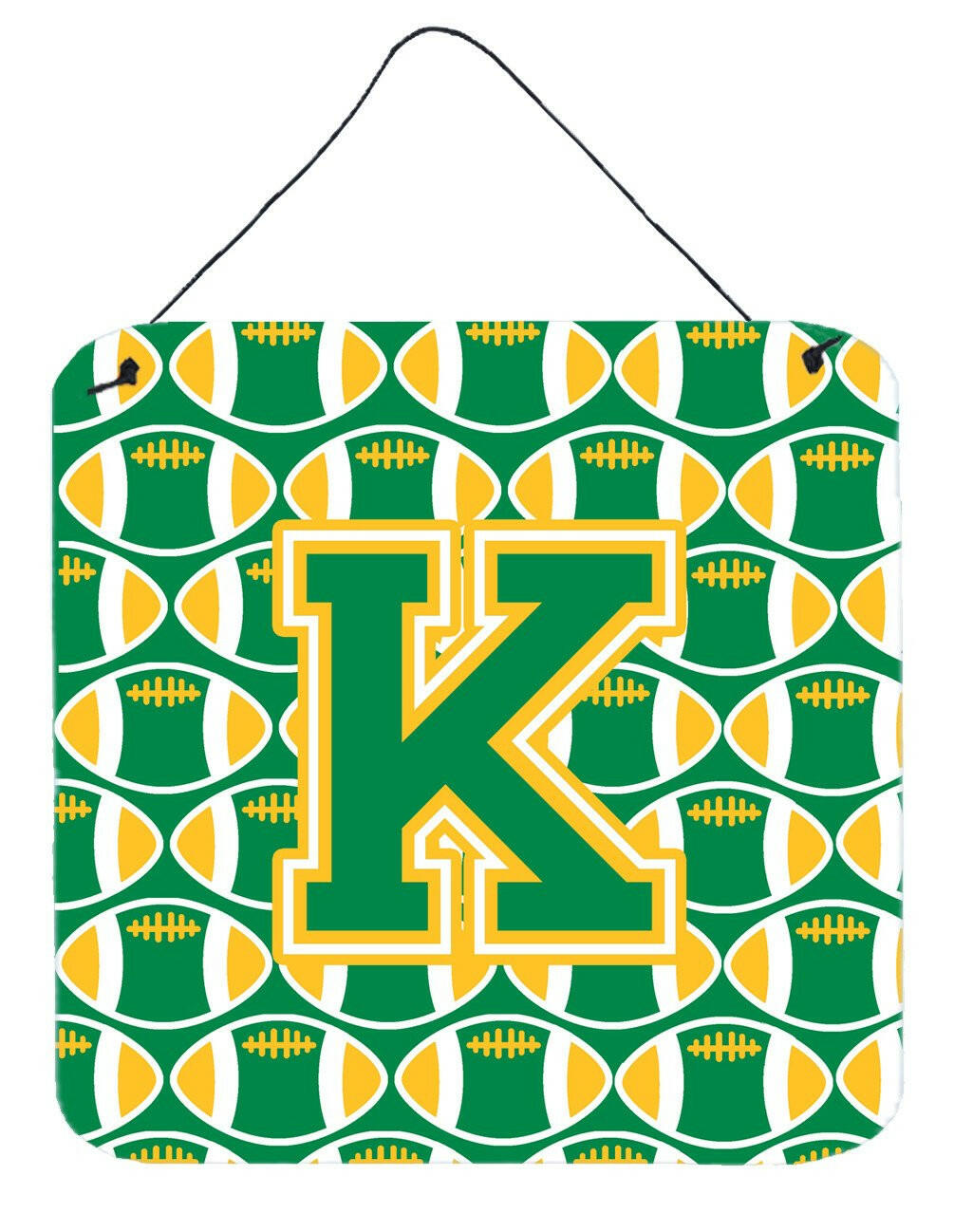 Letter K Football Green and Gold Wall or Door Hanging Prints CJ1069-KDS66 by Caroline's Treasures
