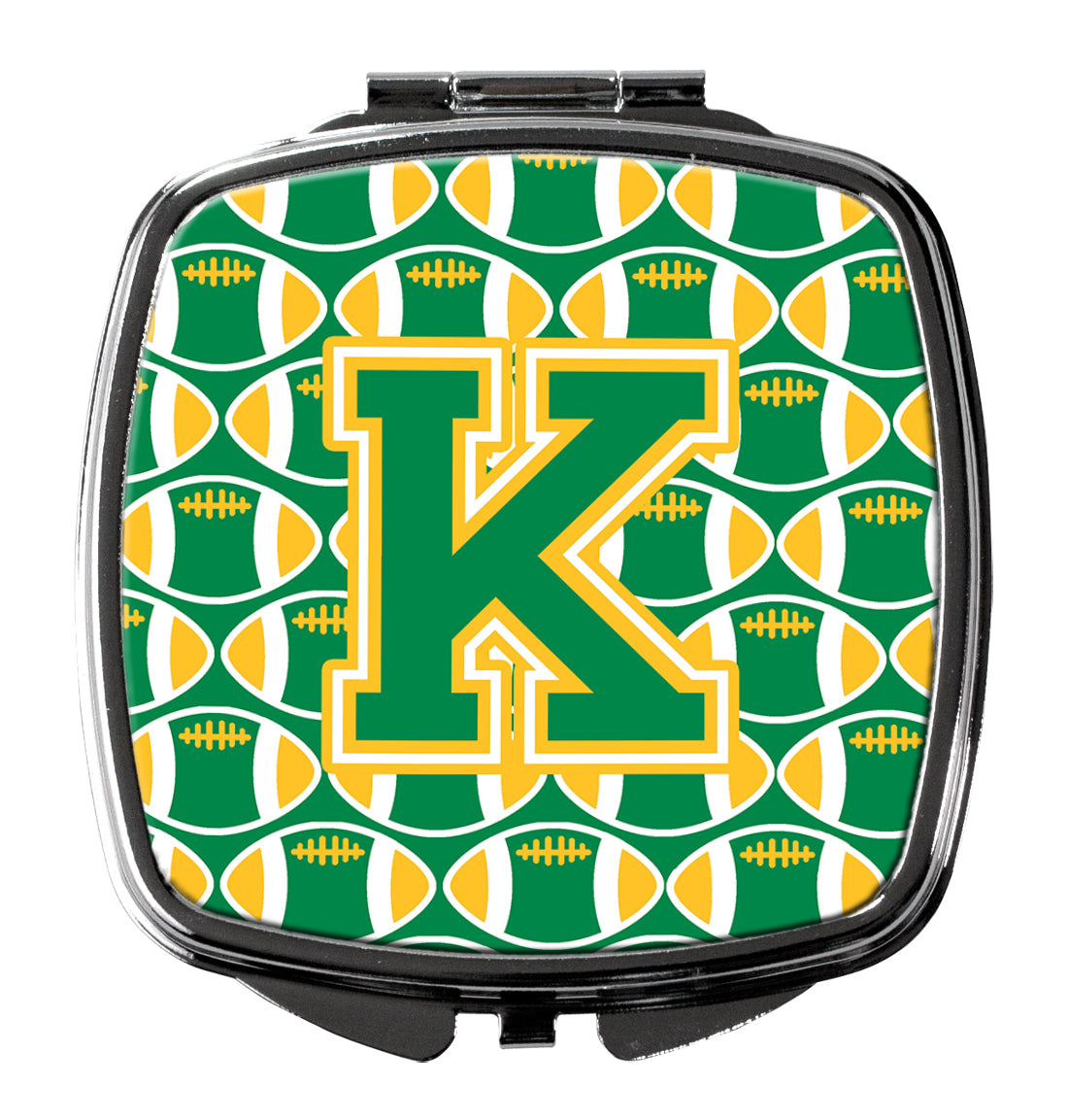 Letter K Football Green and Gold Compact Mirror CJ1069-KSCM