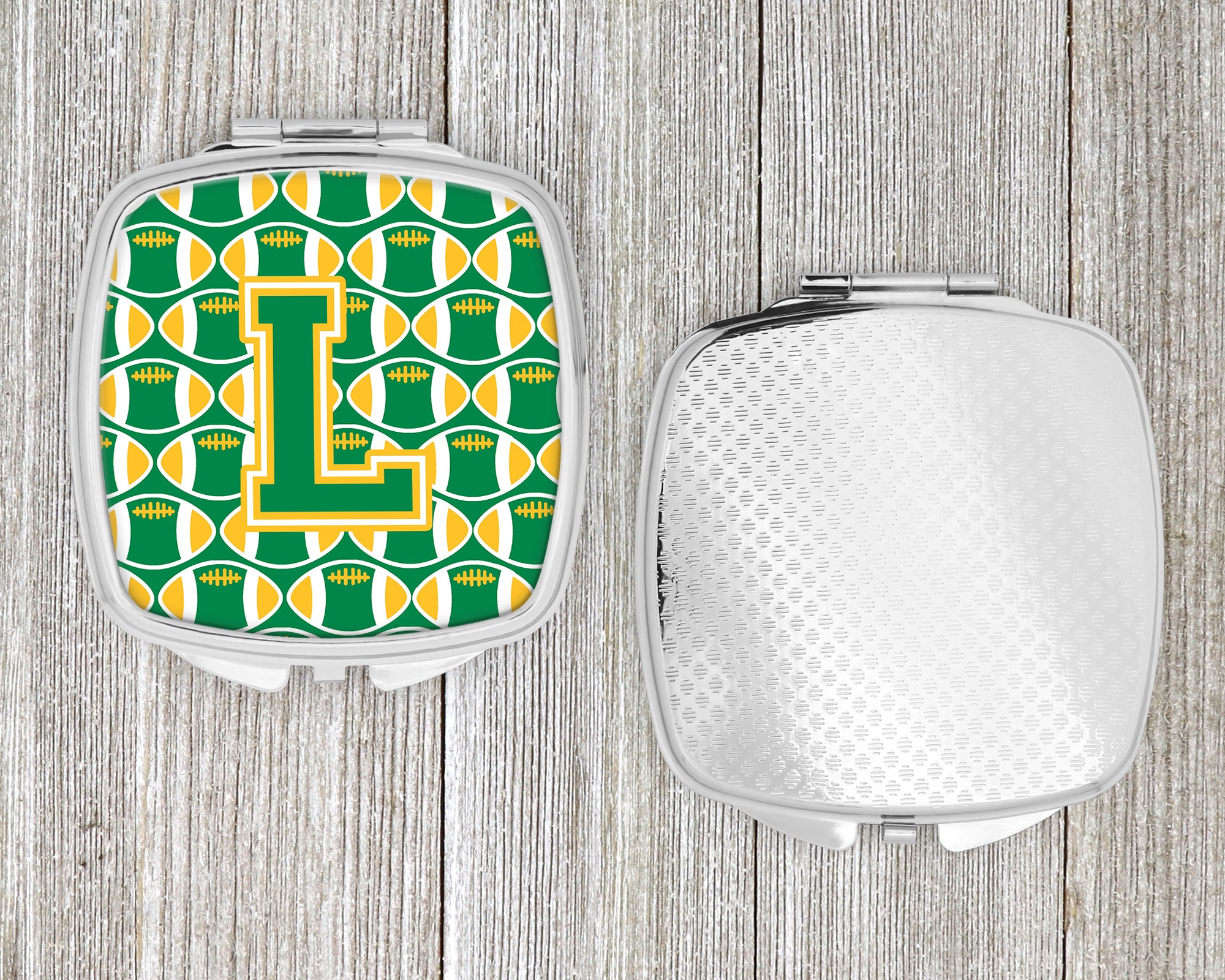 Letter L Football Green and Gold Compact Mirror CJ1069-LSCM