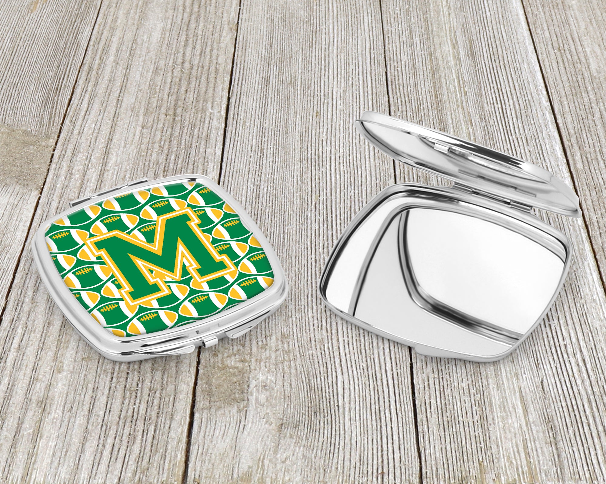 Letter M Football Green and Gold Compact Mirror CJ1069-MSCM