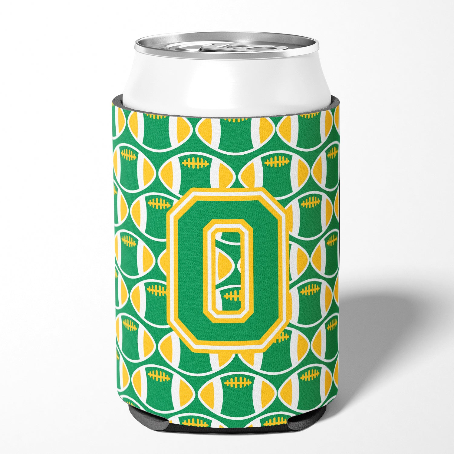Letter O Football Green and Gold Can or Bottle Hugger CJ1069-OCC.