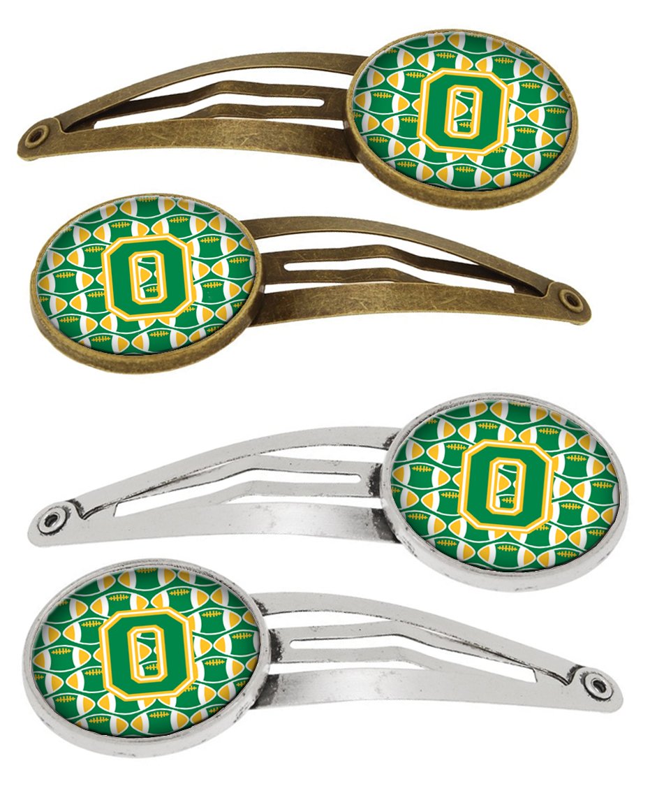 Letter O Football Green and Gold Set of 4 Barrettes Hair Clips CJ1069-OHCS4 by Caroline's Treasures