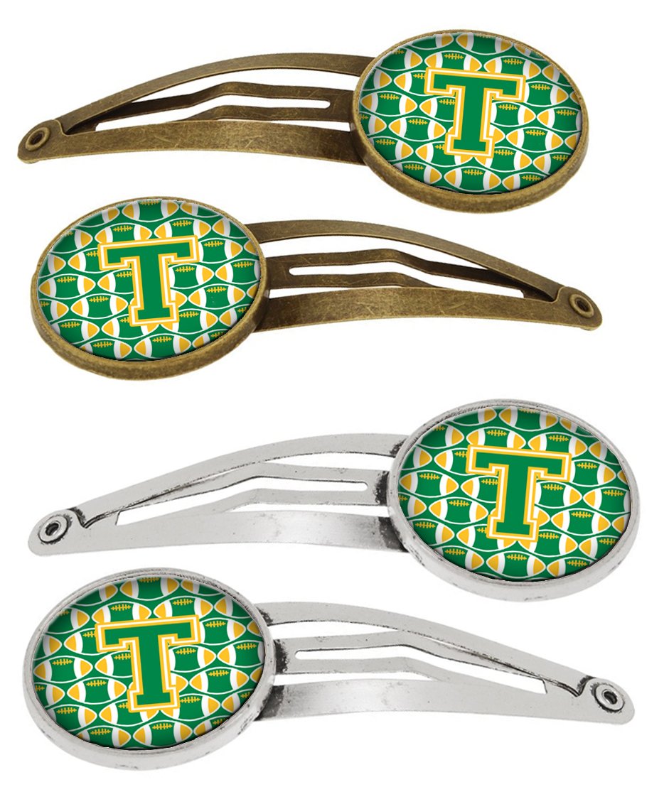 Letter T Football Green and Gold Set of 4 Barrettes Hair Clips CJ1069-THCS4 by Caroline&#39;s Treasures