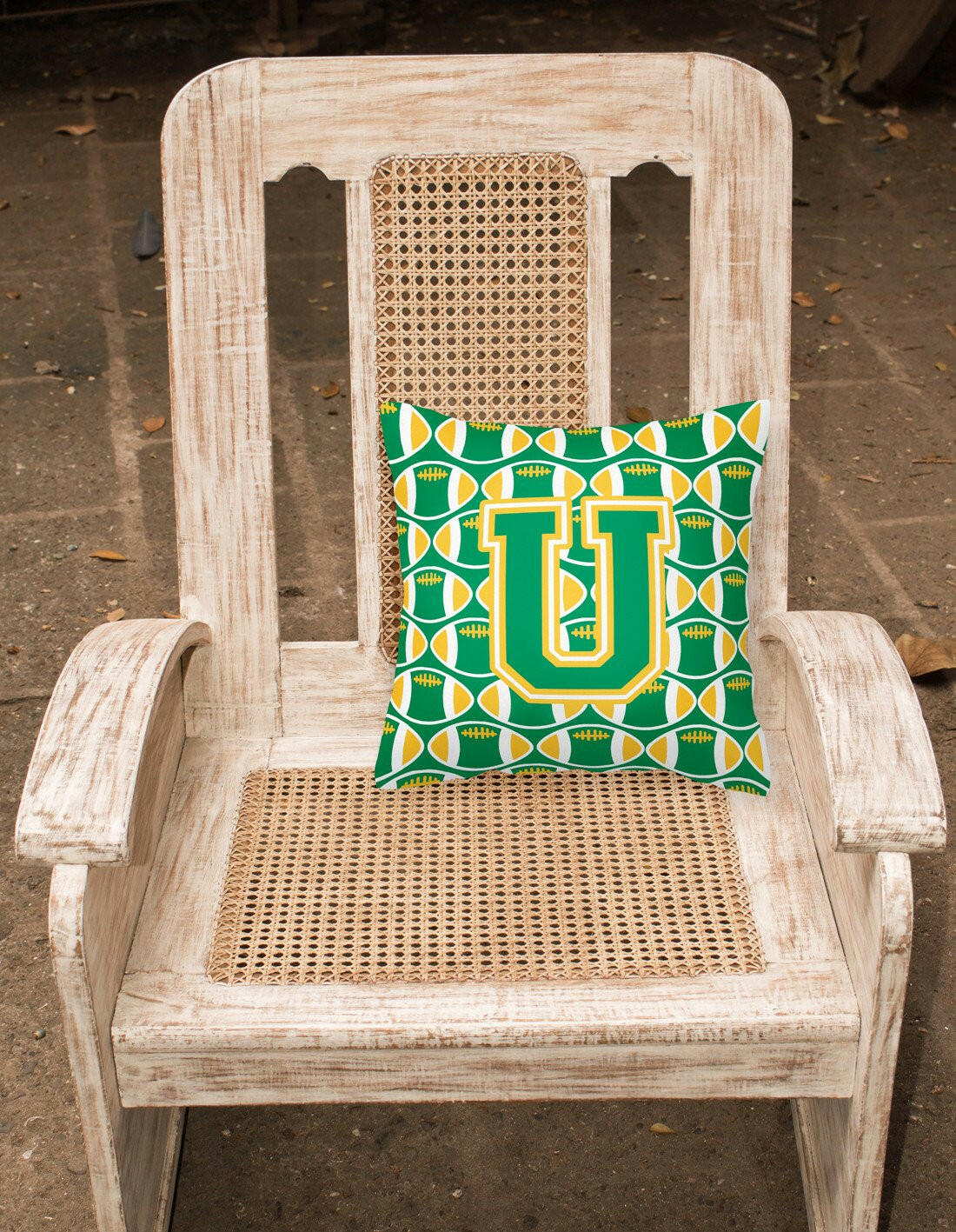 Letter U Football Green and Gold Fabric Decorative Pillow CJ1069-UPW1414 by Caroline's Treasures
