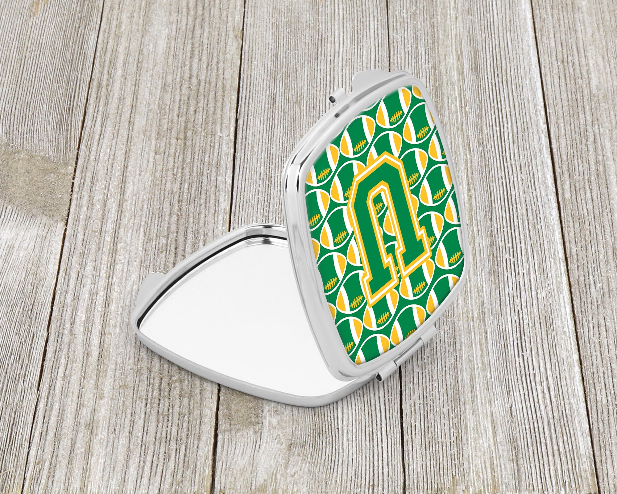 Letter U Football Green and Gold Compact Mirror CJ1069-USCM