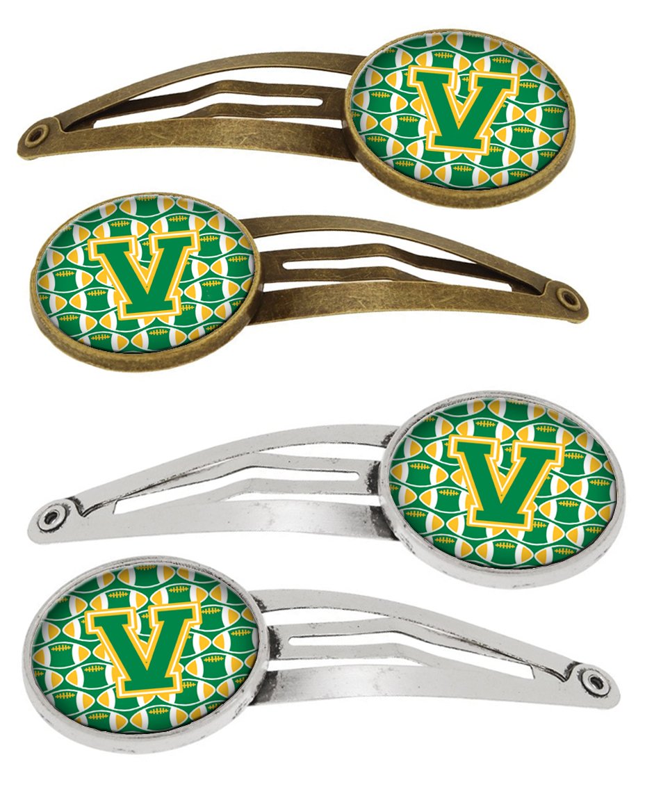 Letter V Football Green and Gold Set of 4 Barrettes Hair Clips CJ1069-VHCS4 by Caroline&#39;s Treasures