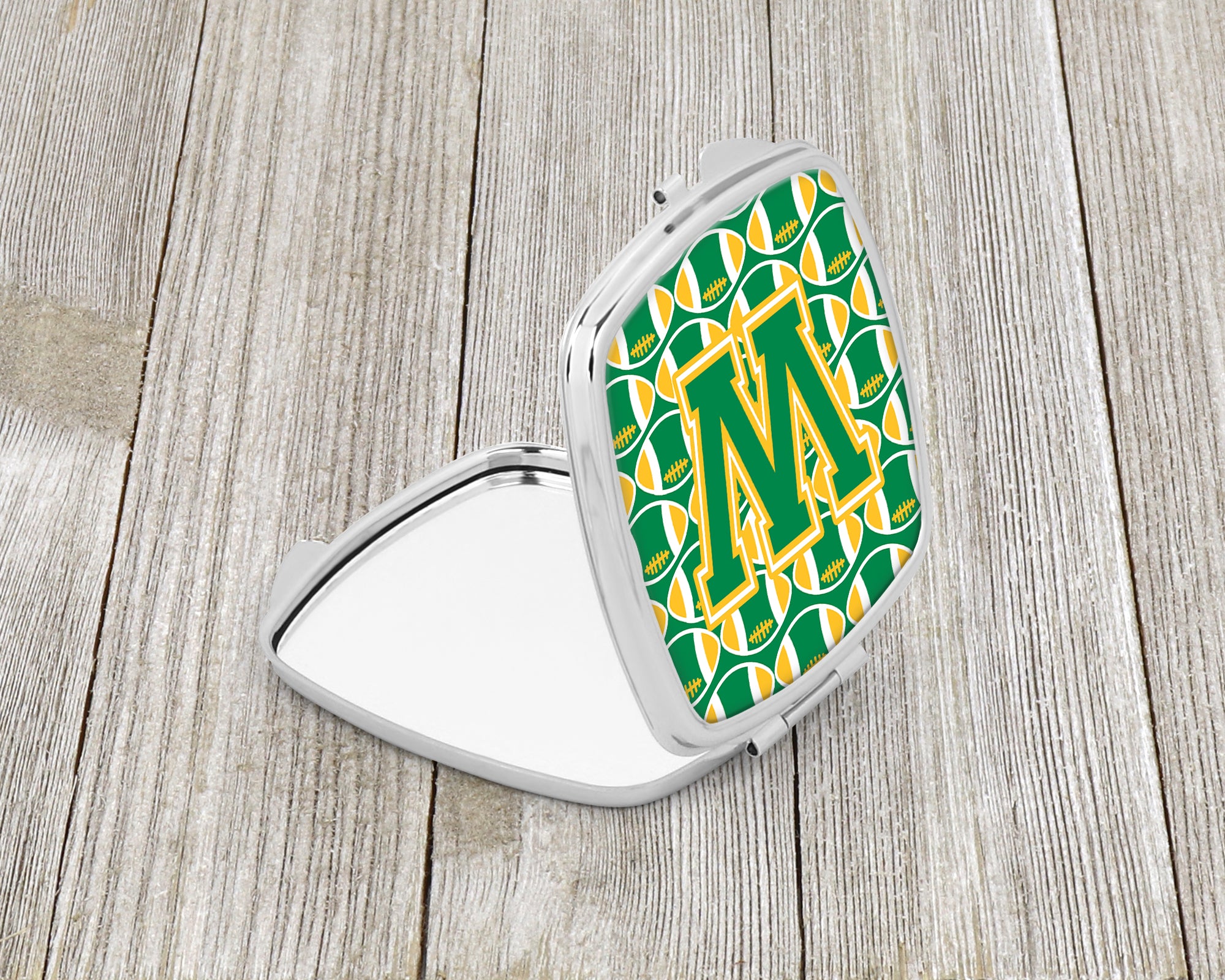 Letter W Football Green and Gold Compact Mirror CJ1069-WSCM