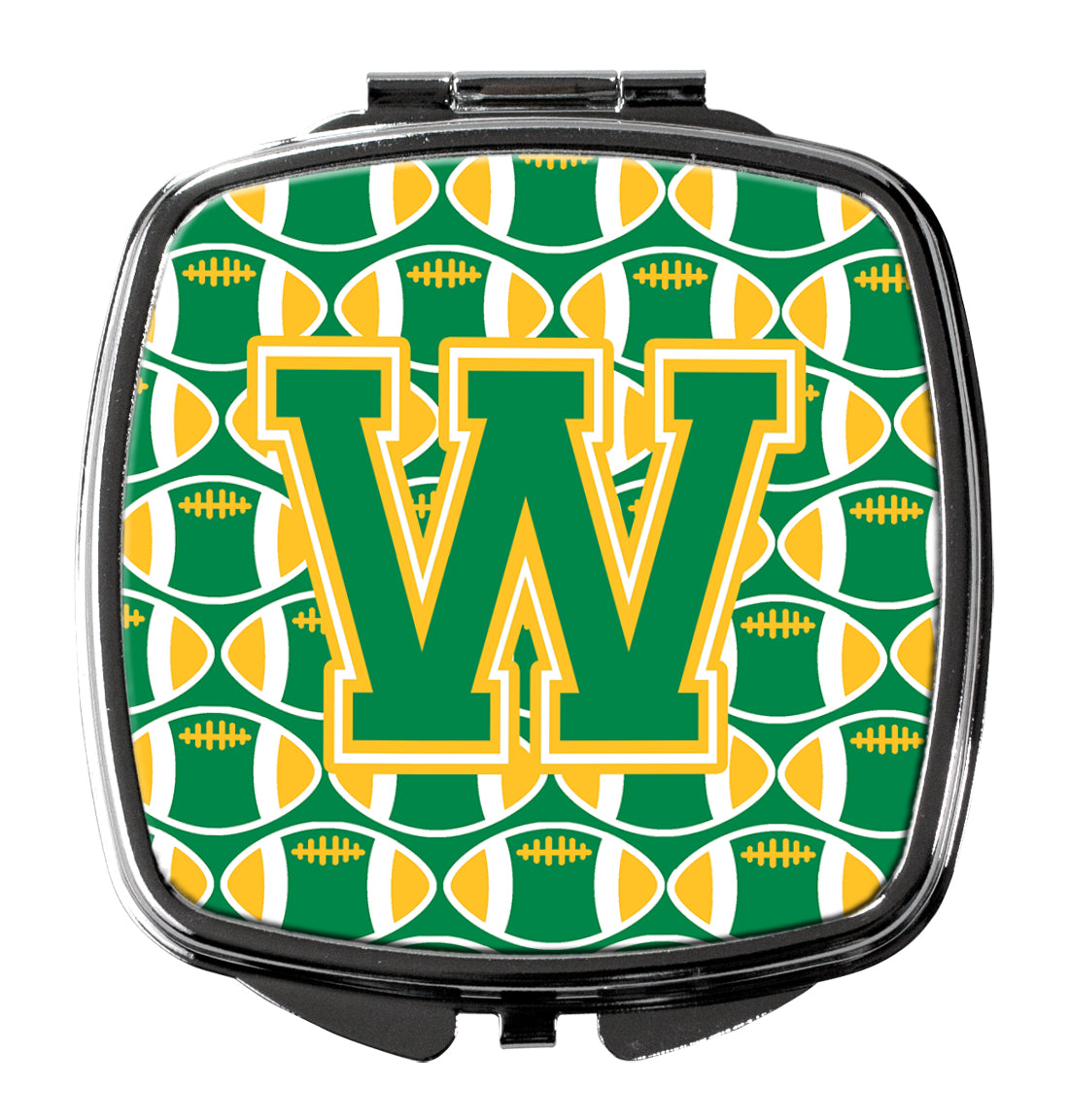 Letter W Football Green and Gold Compact Mirror CJ1069-WSCM