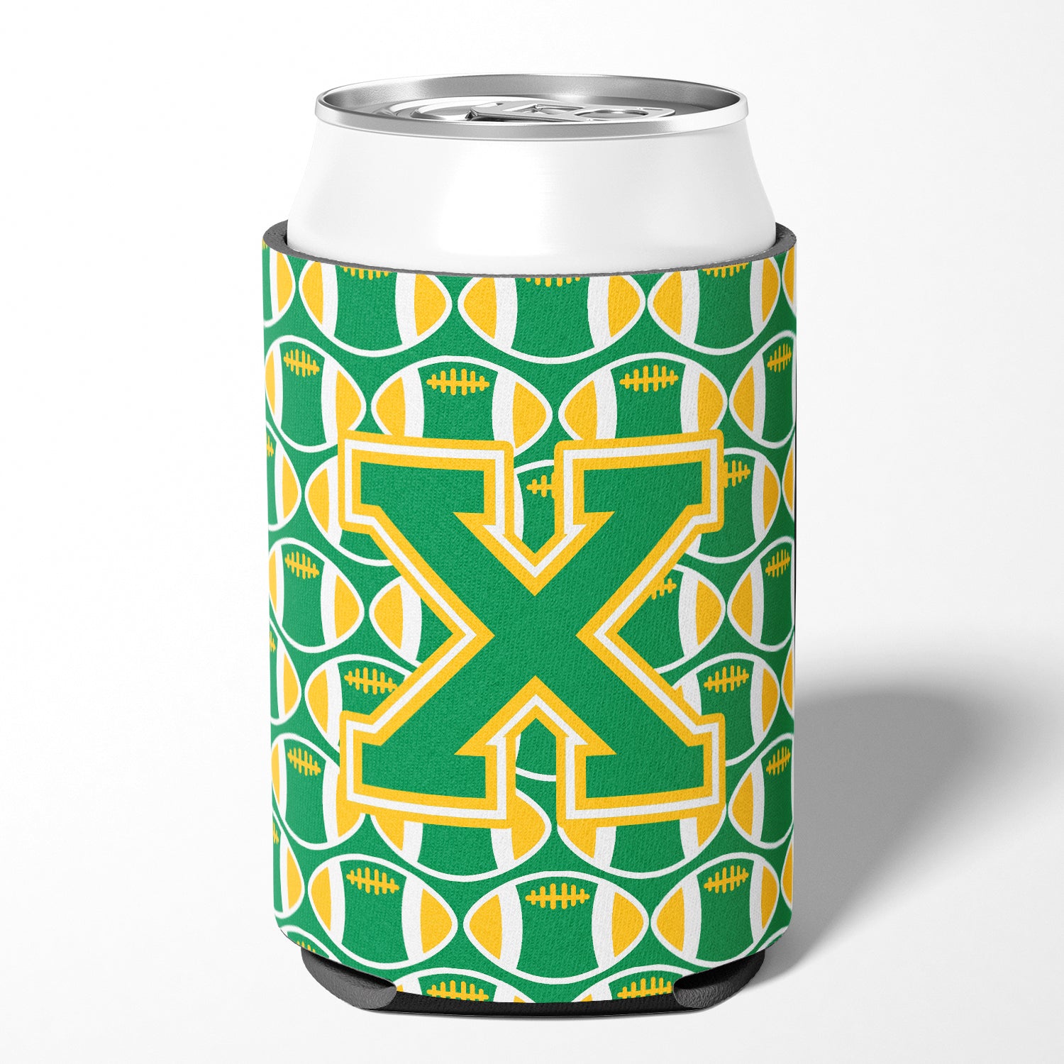 Letter X Football Green and Gold Can or Bottle Hugger CJ1069-XCC.