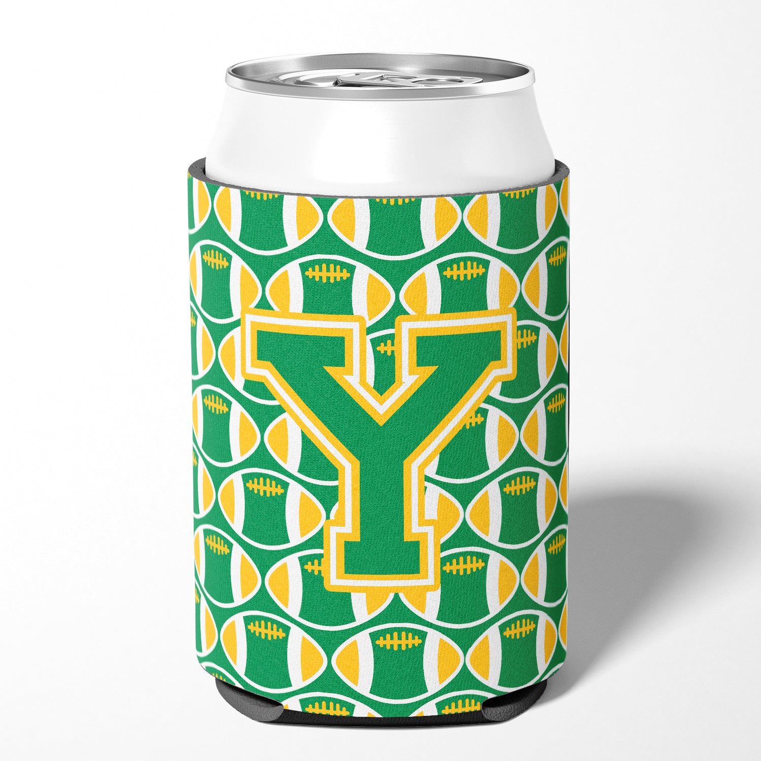 Letter Y Football Green and Gold Can or Bottle Hugger CJ1069-YCC.