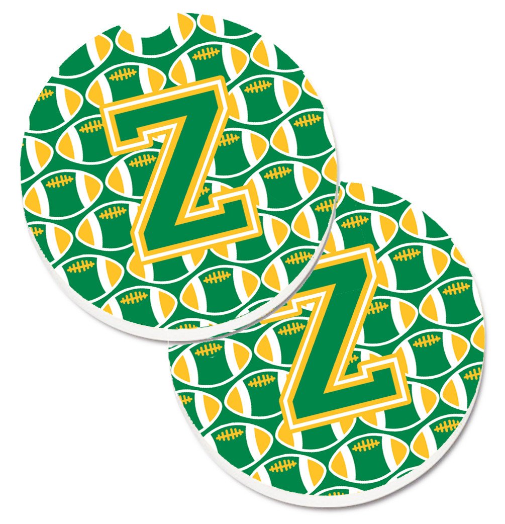Letter Z Football Green and Gold Set of 2 Cup Holder Car Coasters CJ1069-ZCARC by Caroline's Treasures