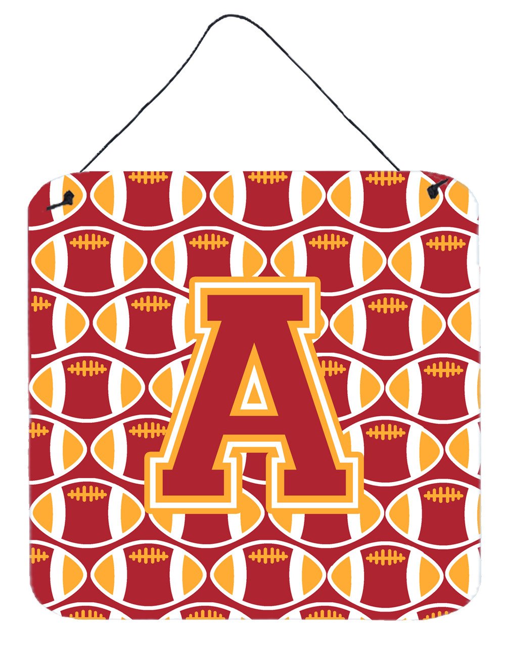 Letter A Football Cardinal and Gold Wall or Door Hanging Prints CJ1070-ADS66 by Caroline's Treasures