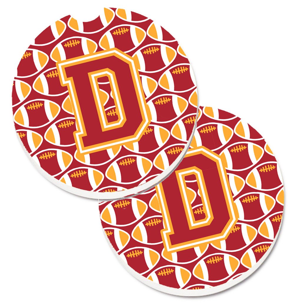 Letter D Football Cardinal and Gold Set of 2 Cup Holder Car Coasters CJ1070-DCARC by Caroline's Treasures
