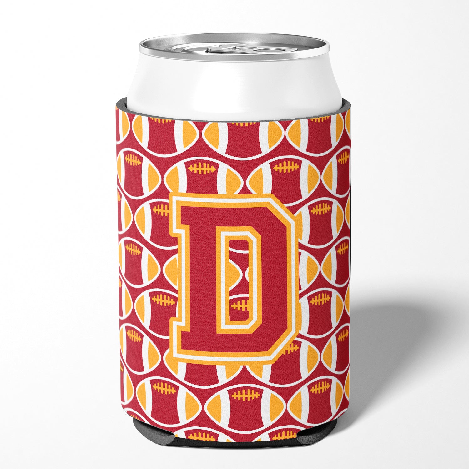 Letter D Football Cardinal and Gold Can or Bottle Hugger CJ1070-DCC.