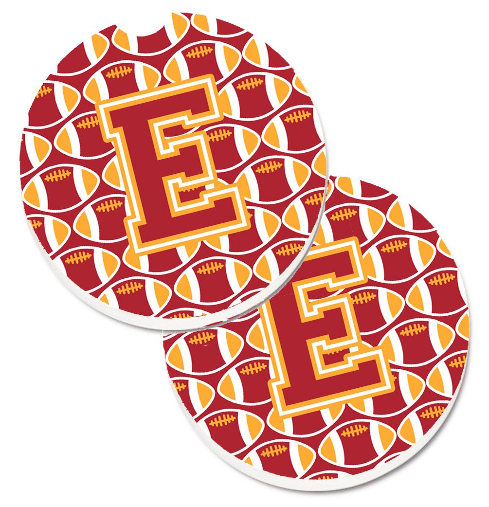 Letter E Football Cardinal and Gold Set of 2 Cup Holder Car Coasters CJ1070-ECARC by Caroline's Treasures