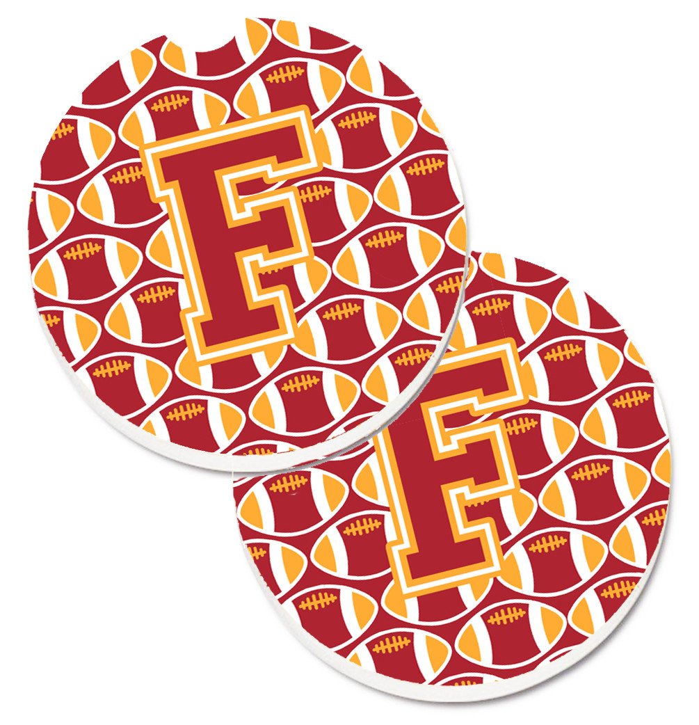 Letter F Football Cardinal and Gold Set of 2 Cup Holder Car Coasters CJ1070-FCARC by Caroline's Treasures