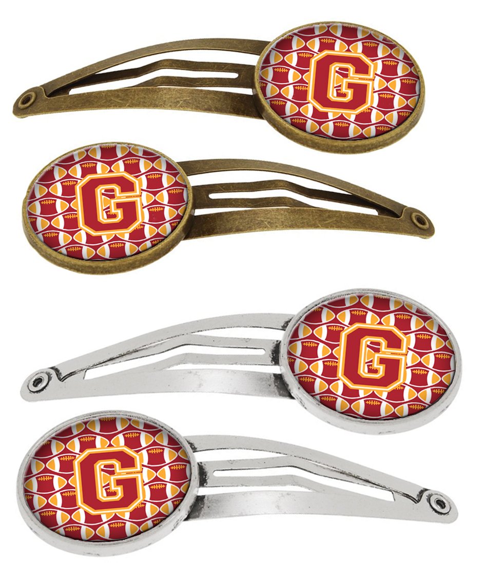 Letter G Football Cardinal and Gold Set of 4 Barrettes Hair Clips CJ1070-GHCS4 by Caroline&#39;s Treasures