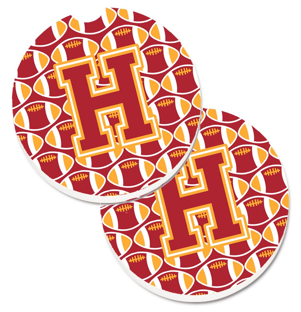 Letter H Football Cardinal and Gold Set of 2 Cup Holder Car Coasters CJ1070-HCARC by Caroline's Treasures