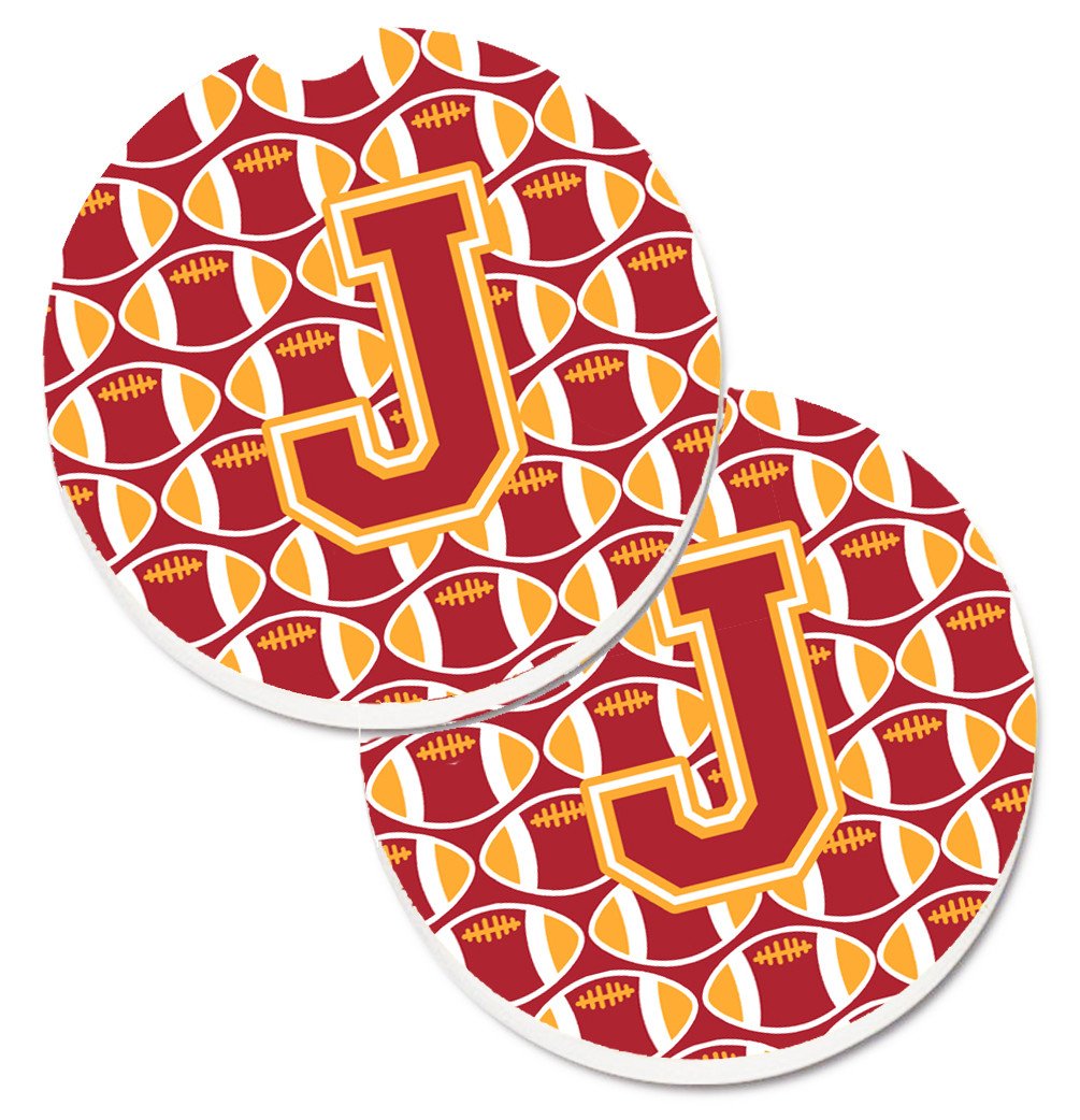 Letter J Football Cardinal and Gold Set of 2 Cup Holder Car Coasters CJ1070-JCARC by Caroline's Treasures