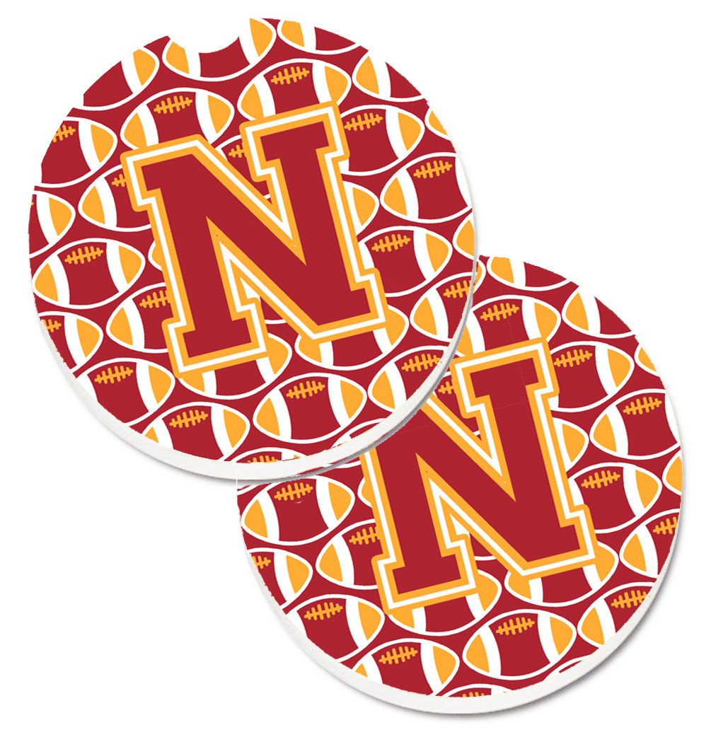 Letter N Football Cardinal and Gold Set of 2 Cup Holder Car Coasters CJ1070-NCARC by Caroline's Treasures