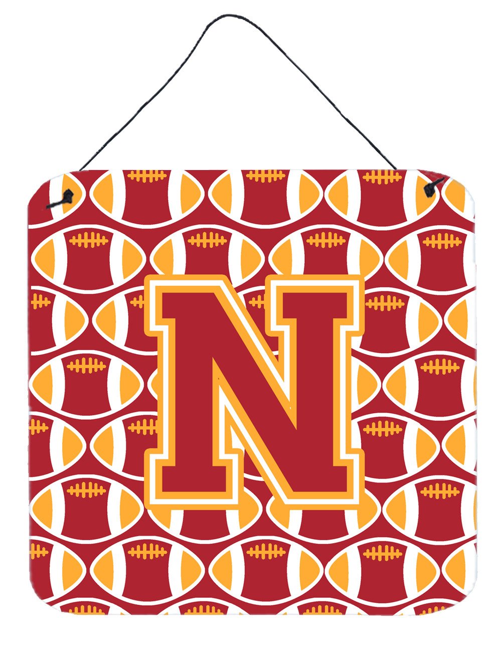 Letter N Football Cardinal and Gold Wall or Door Hanging Prints CJ1070-NDS66 by Caroline's Treasures