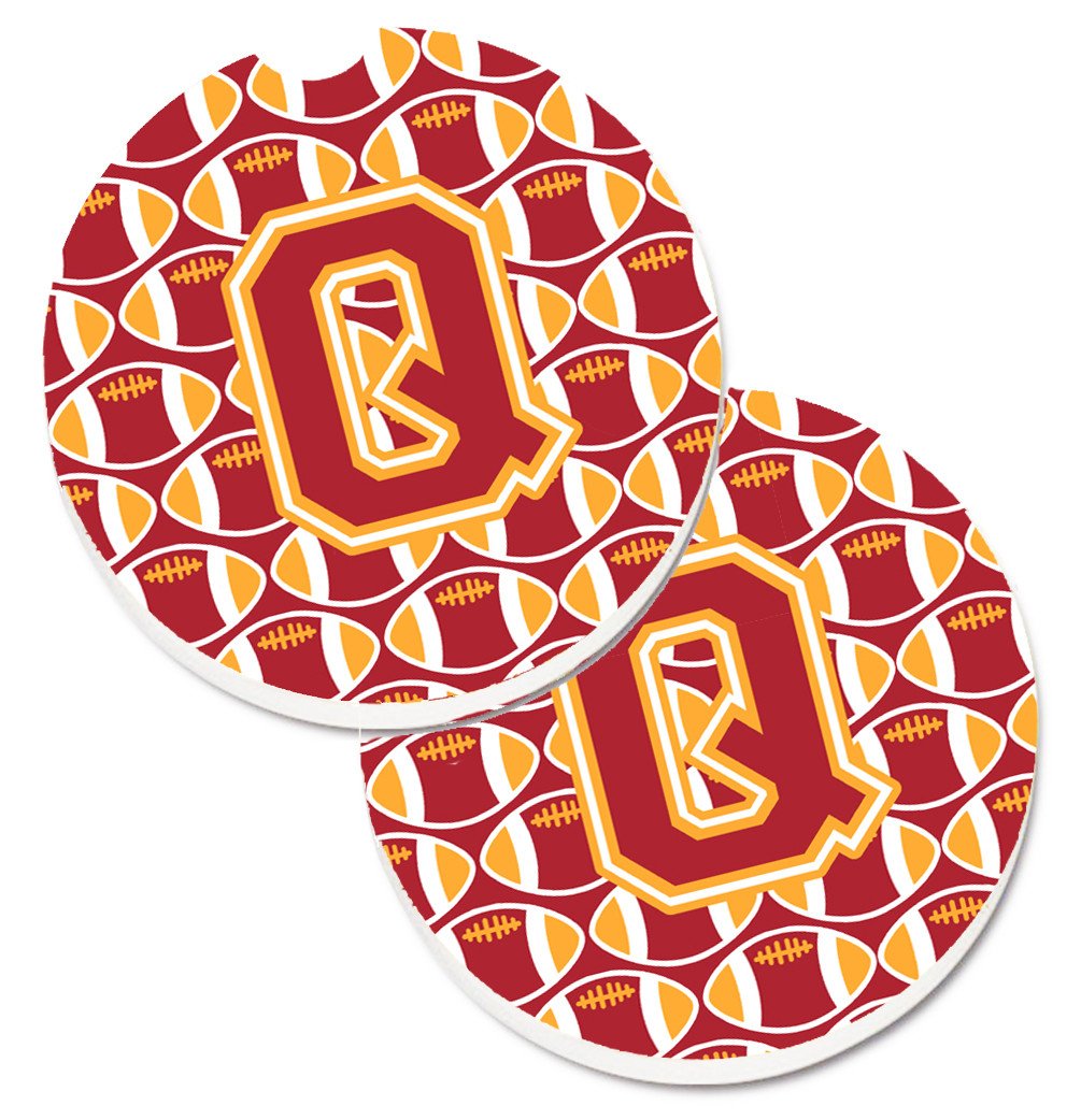 Letter Q Football Cardinal and Gold Set of 2 Cup Holder Car Coasters CJ1070-QCARC by Caroline's Treasures