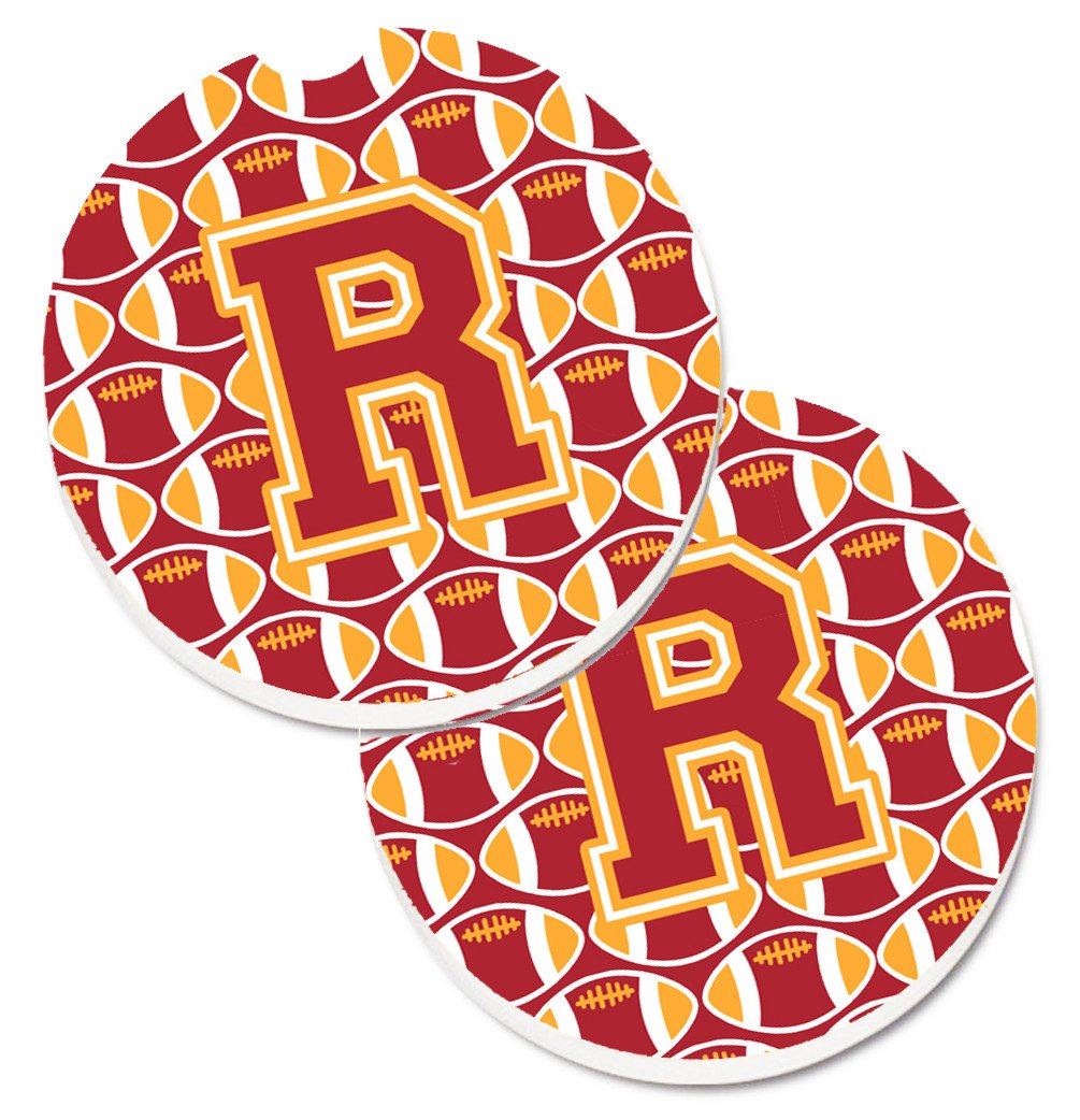 Letter R Football Cardinal and Gold Set of 2 Cup Holder Car Coasters CJ1070-RCARC by Caroline's Treasures