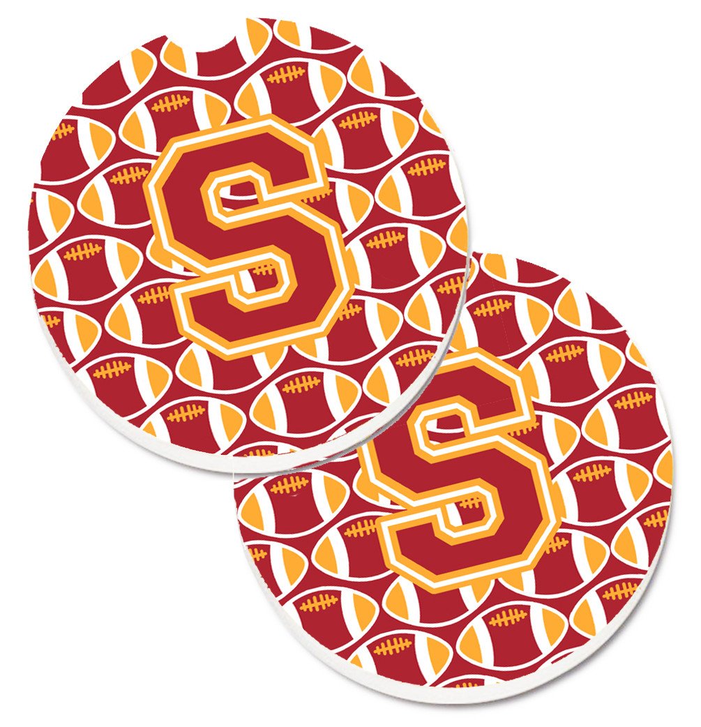 Letter S Football Cardinal and Gold Set of 2 Cup Holder Car Coasters CJ1070-SCARC by Caroline's Treasures