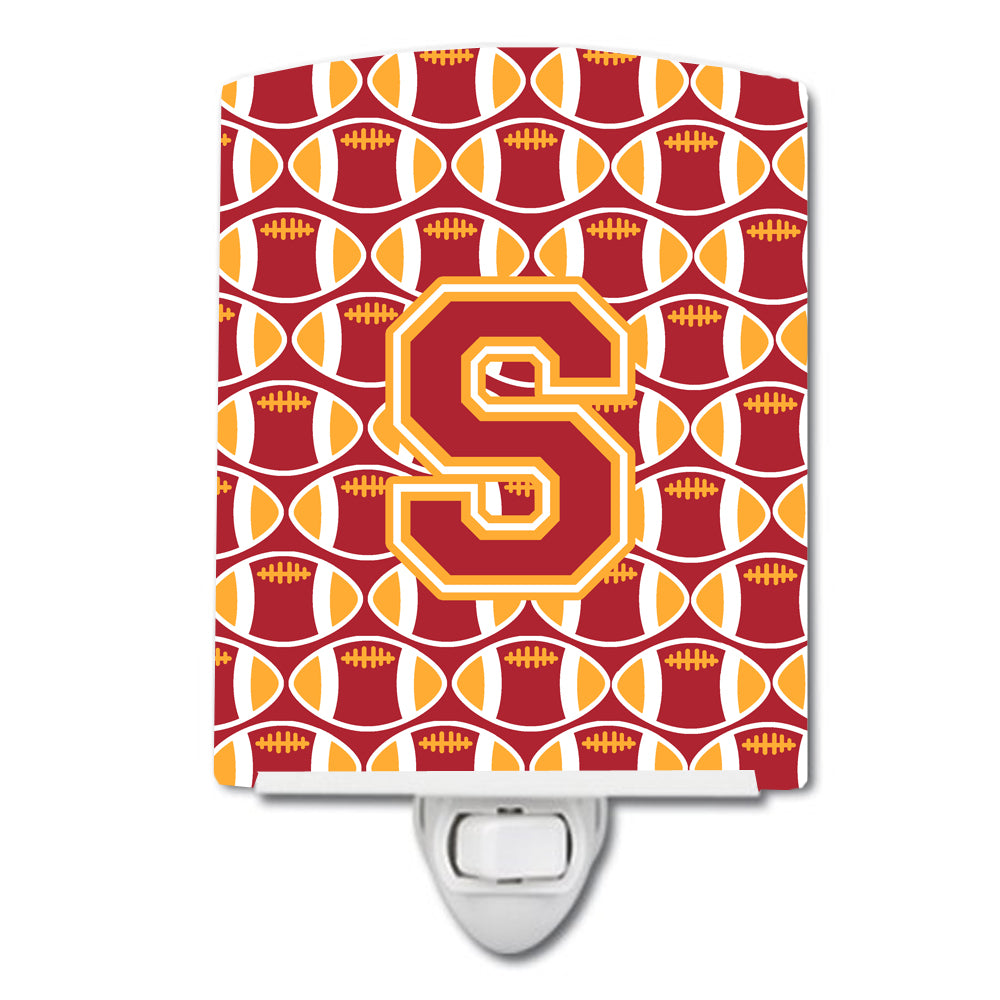 Letter S Football Cardinal and Gold Ceramic Night Light CJ1070-SCNL - the-store.com
