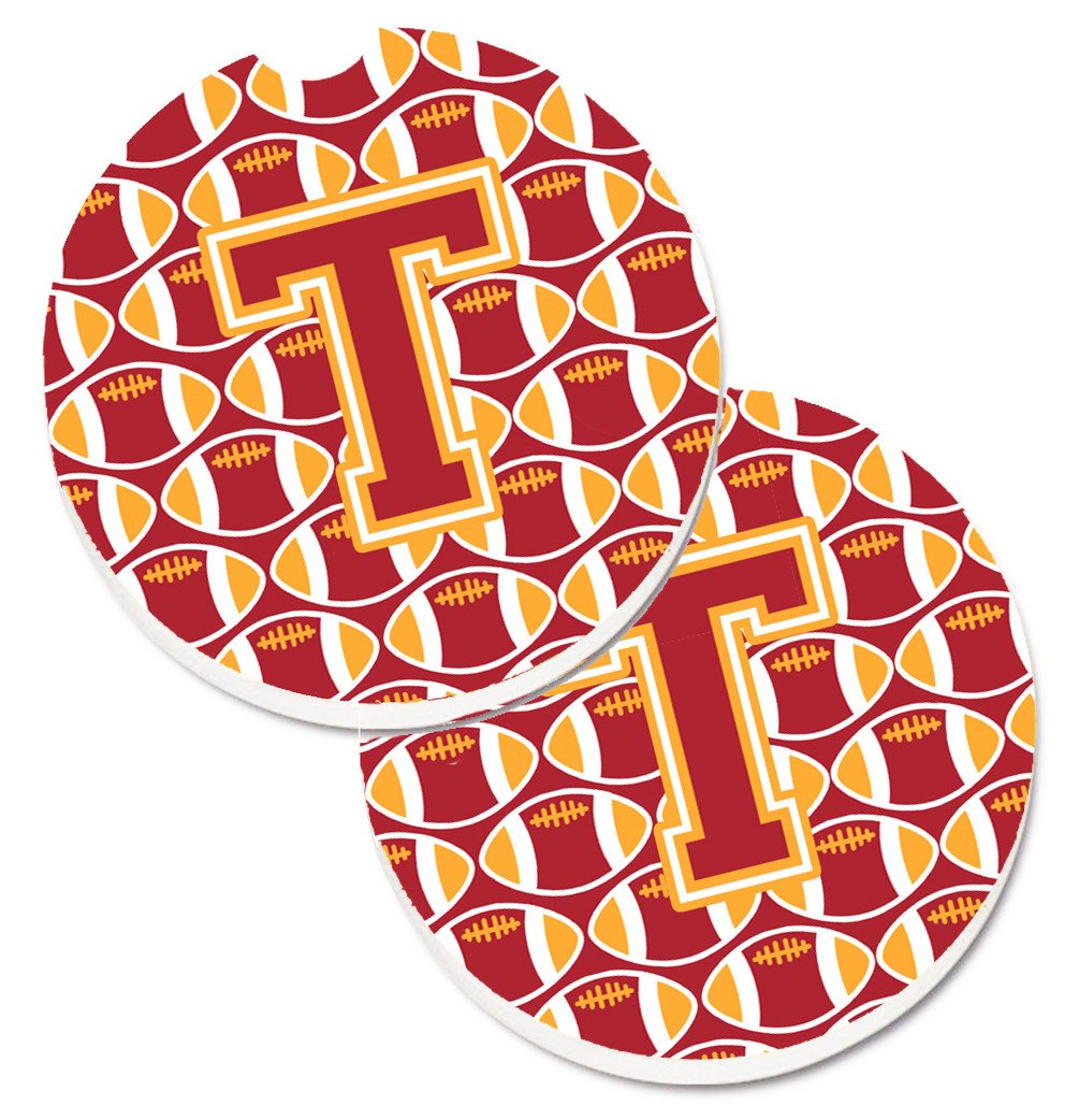 Letter T Football Cardinal and Gold Set of 2 Cup Holder Car Coasters CJ1070-TCARC by Caroline's Treasures