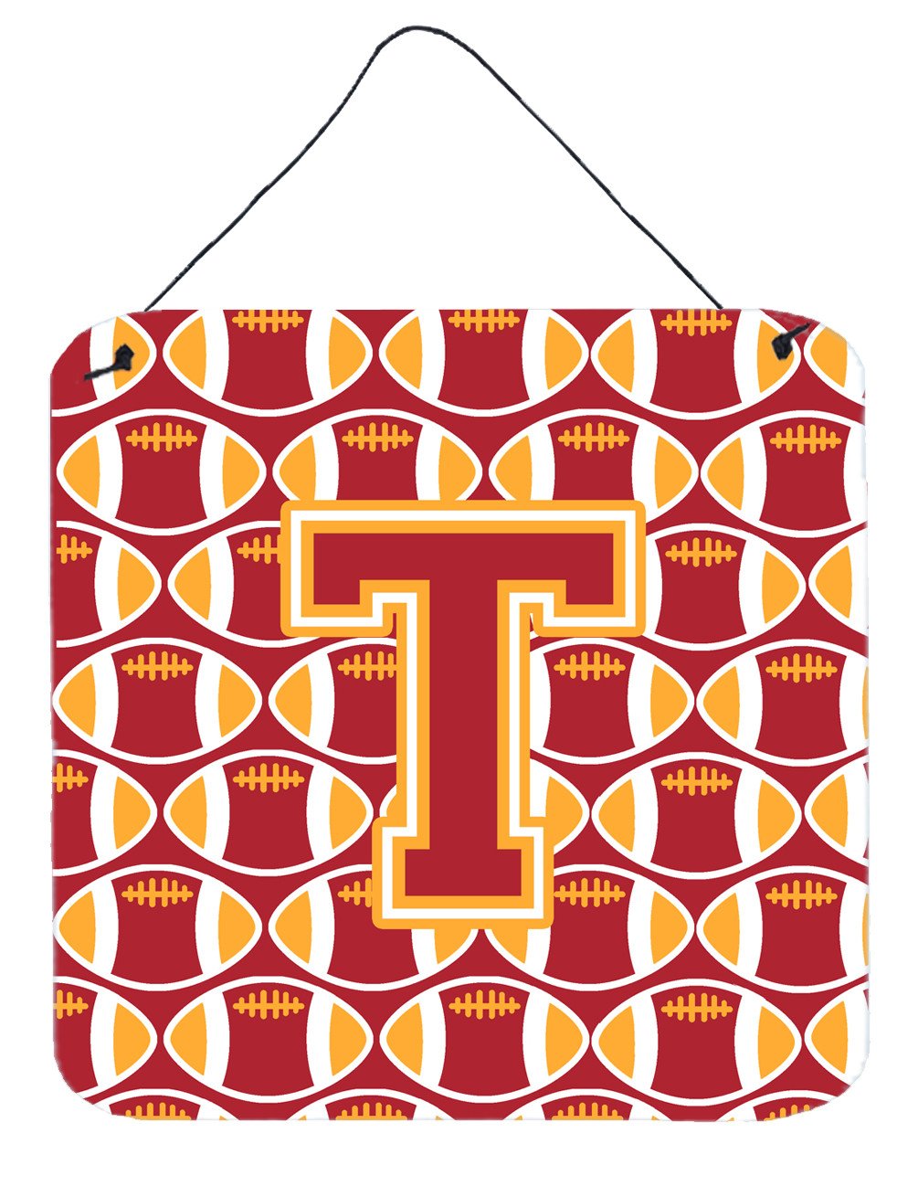 Letter T Football Cardinal and Gold Wall or Door Hanging Prints CJ1070-TDS66 by Caroline's Treasures