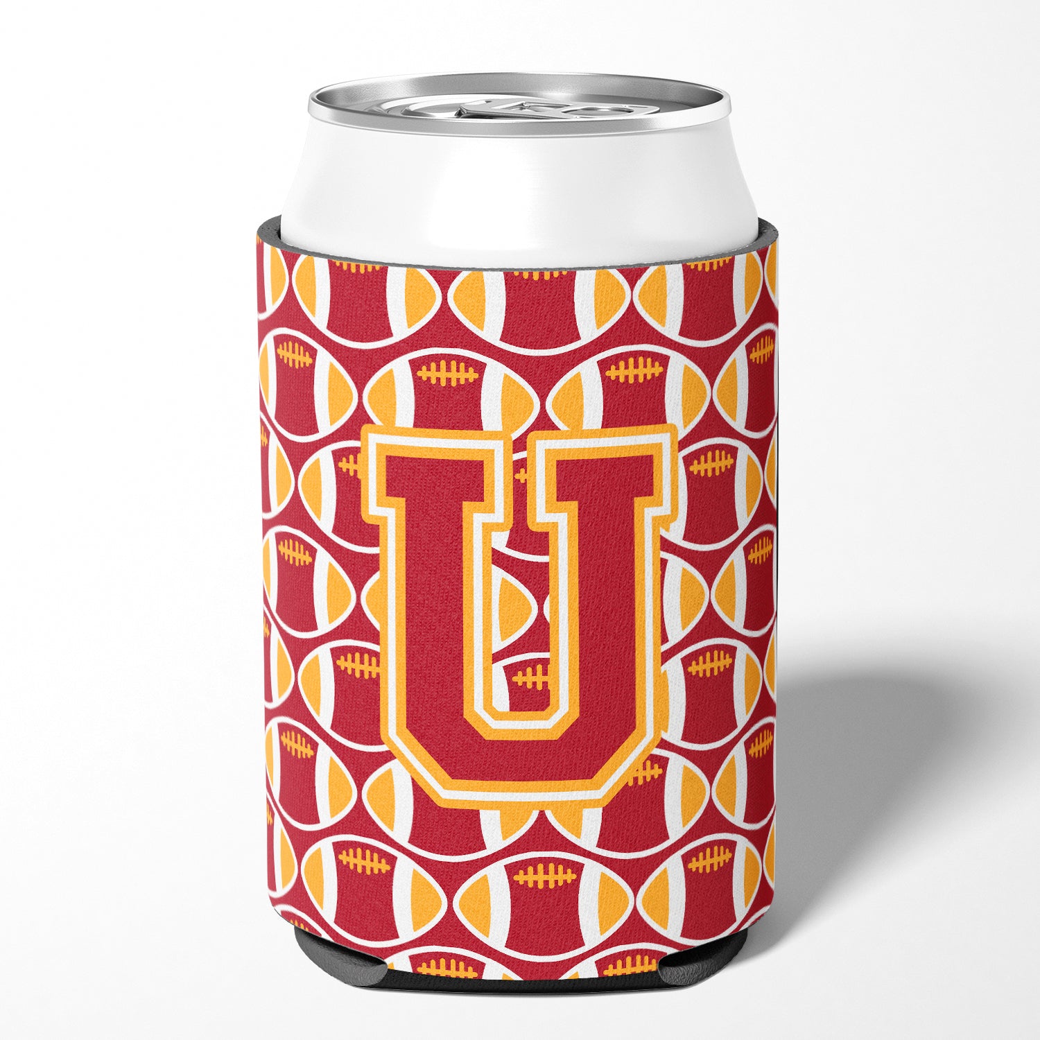 Letter U Football Cardinal and Gold Can or Bottle Hugger CJ1070-UCC.
