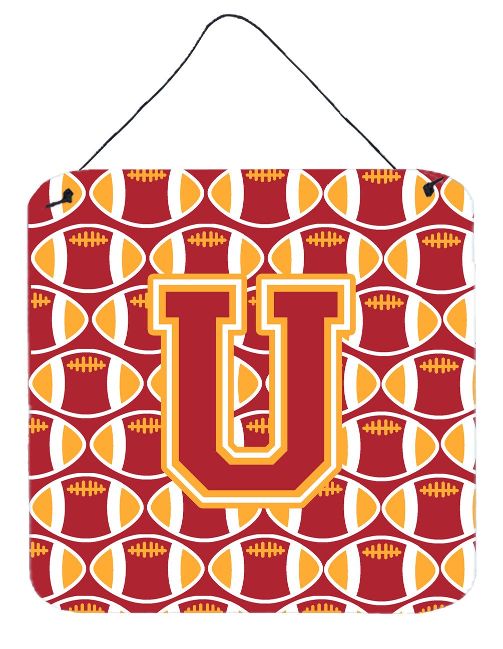 Letter U Football Cardinal and Gold Wall or Door Hanging Prints CJ1070-UDS66 by Caroline's Treasures