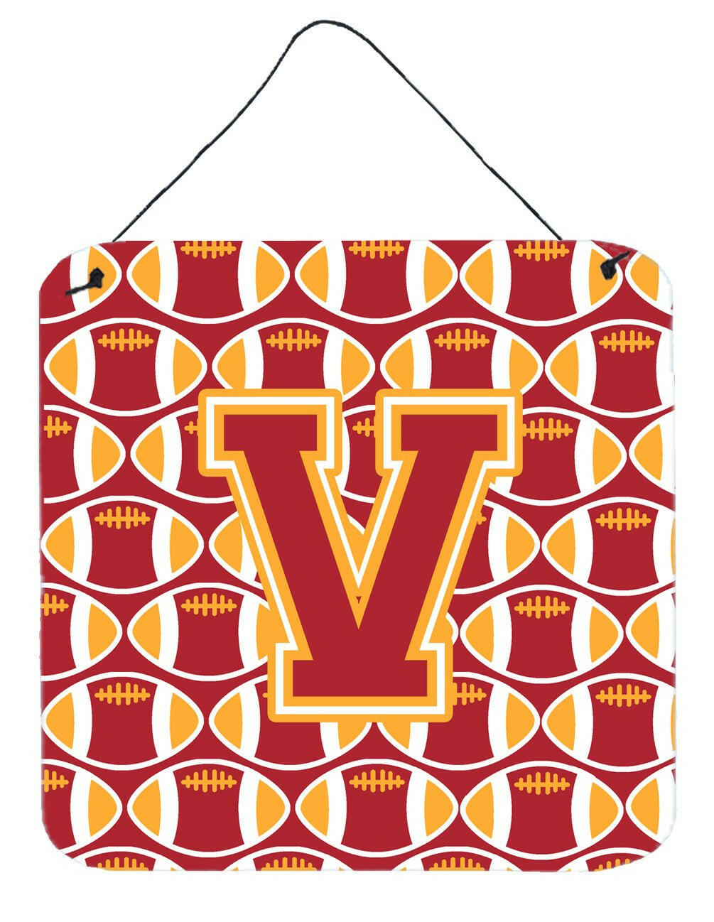 Letter V Football Cardinal and Gold Wall or Door Hanging Prints CJ1070-VDS66 by Caroline's Treasures