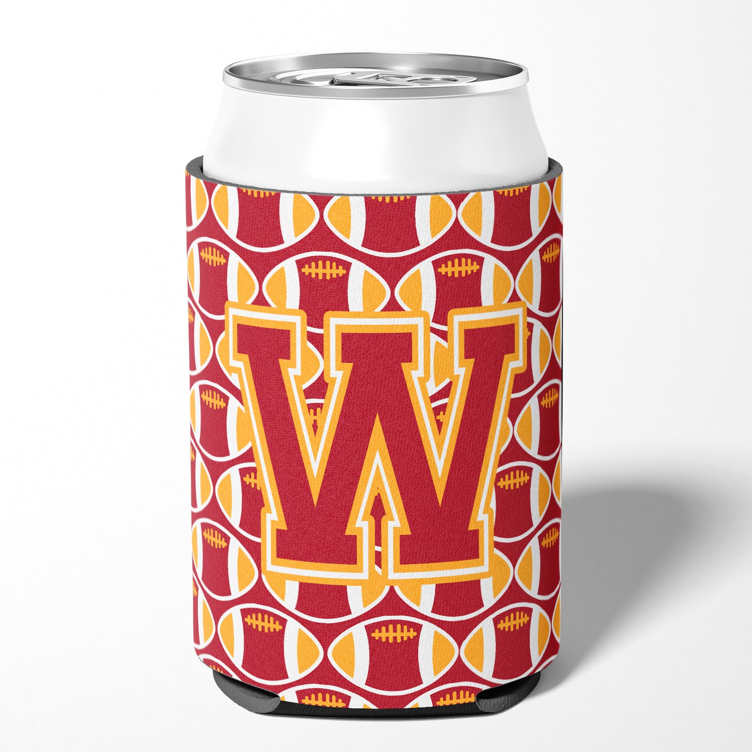 Letter W Football Cardinal and Gold Can or Bottle Hugger CJ1070-WCC.