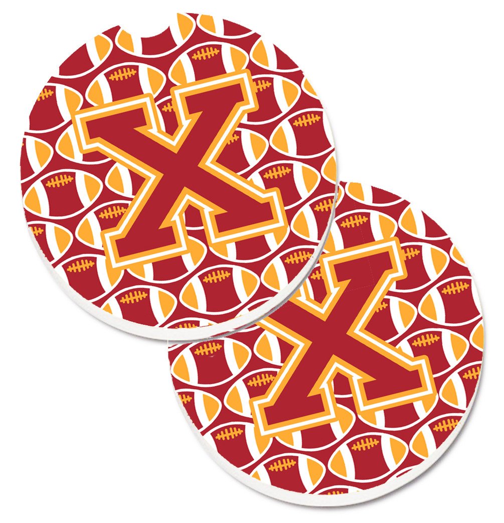 Letter X Football Cardinal and Gold Set of 2 Cup Holder Car Coasters CJ1070-XCARC by Caroline's Treasures