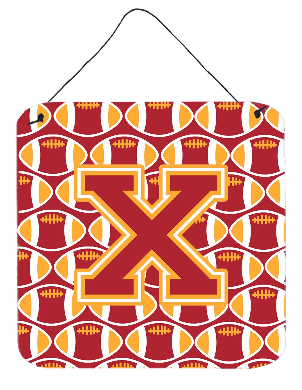 Letter X Football Cardinal and Gold Wall or Door Hanging Prints CJ1070-XDS66 by Caroline's Treasures