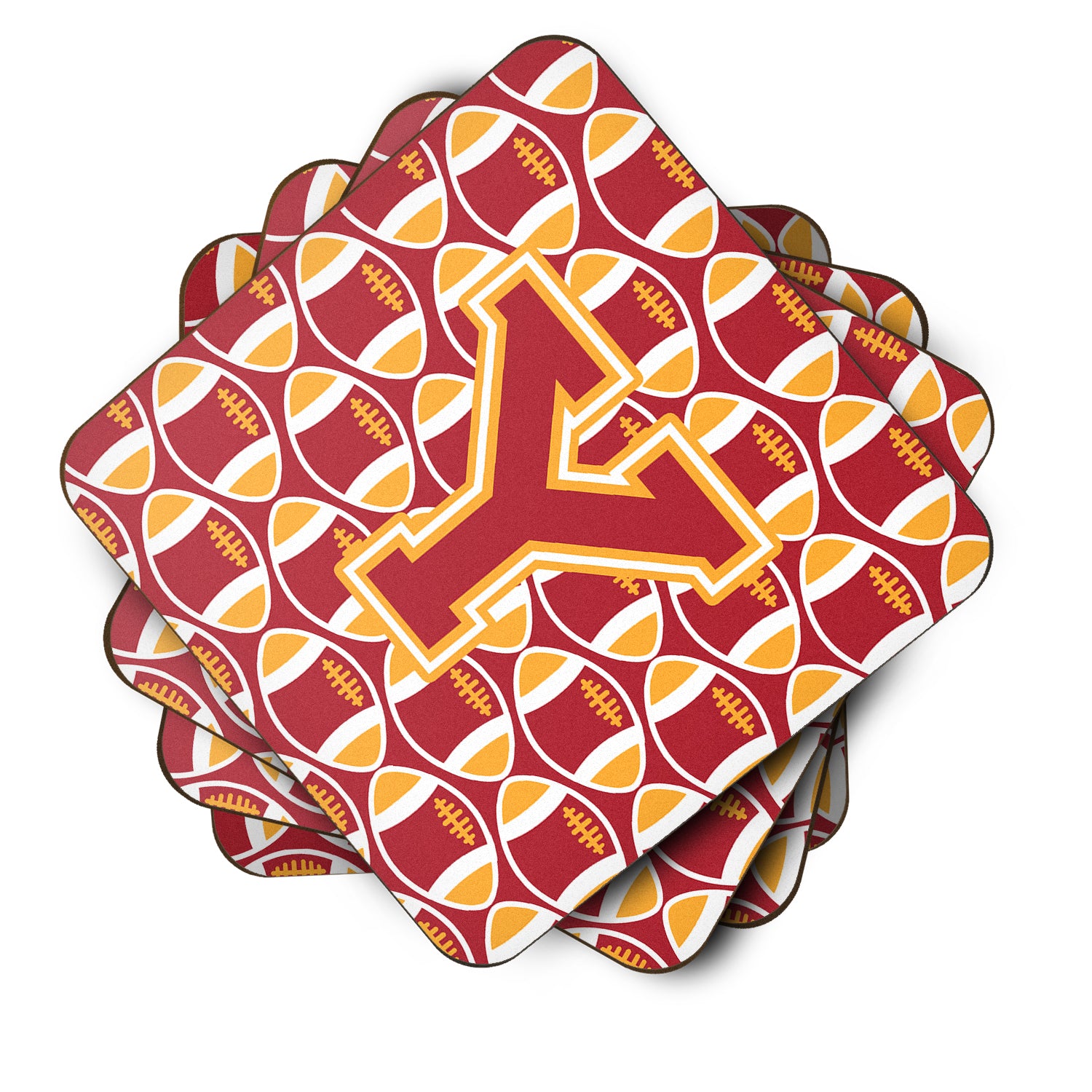 Letter Y Football Cardinal and Gold Foam Coaster Set of 4 CJ1070-YFC - the-store.com
