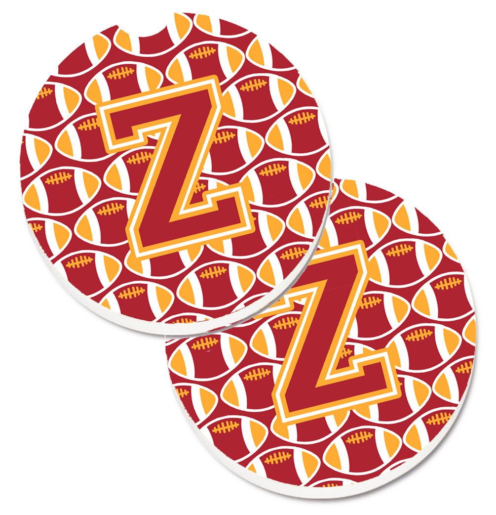 Letter Z Football Cardinal and Gold Set of 2 Cup Holder Car Coasters CJ1070-ZCARC by Caroline's Treasures