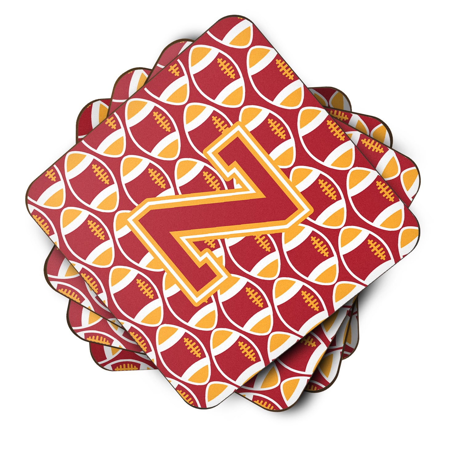 Letter Z Football Cardinal and Gold Foam Coaster Set of 4 CJ1070-ZFC - the-store.com