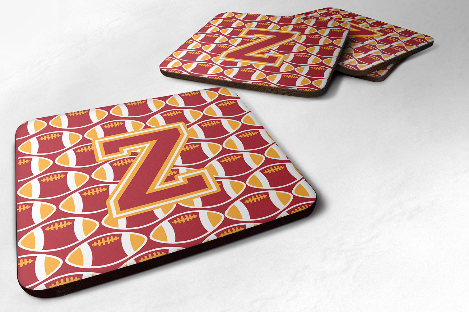 Letter Z Football Cardinal and Gold Foam Coaster Set of 4 CJ1070-ZFC - the-store.com