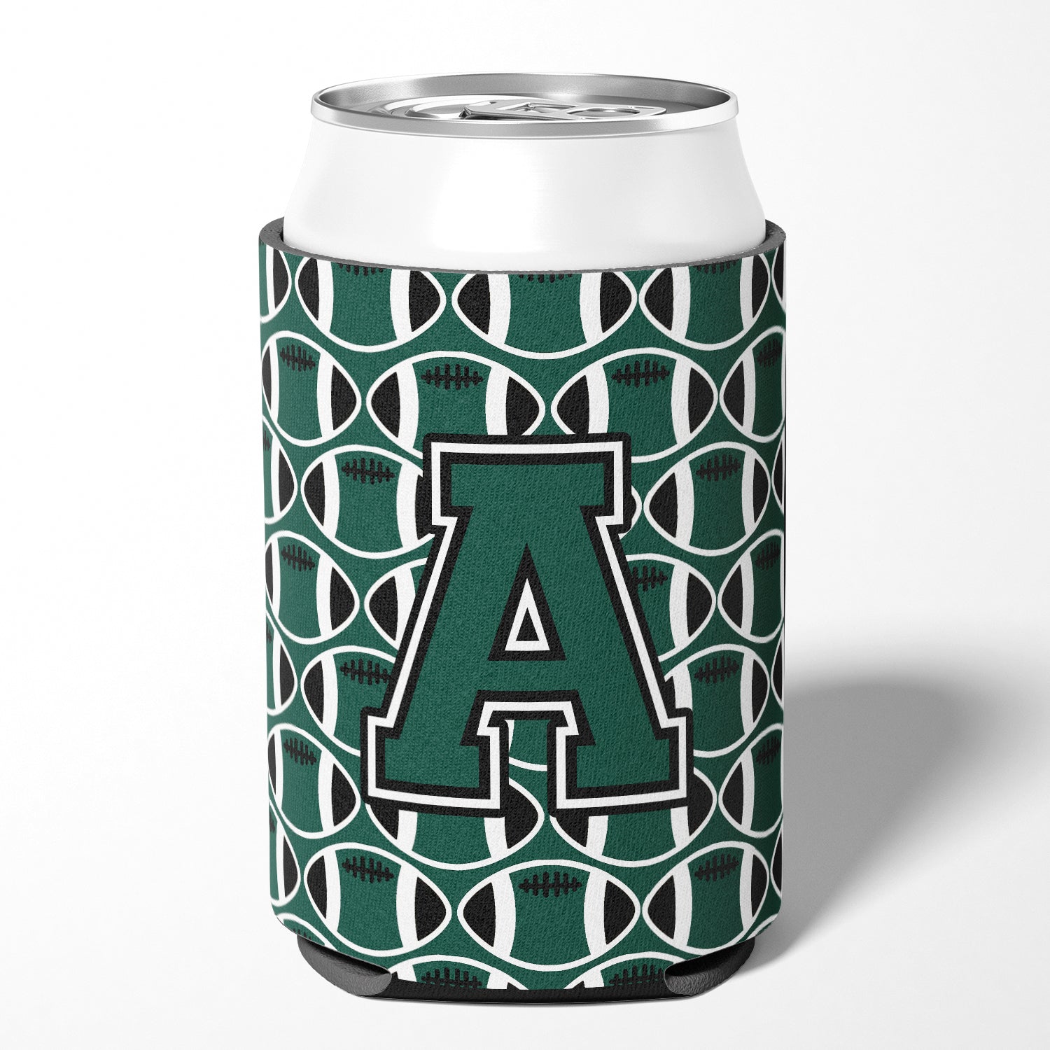 Letter A Football Green and White Can or Bottle Hugger CJ1071-ACC.