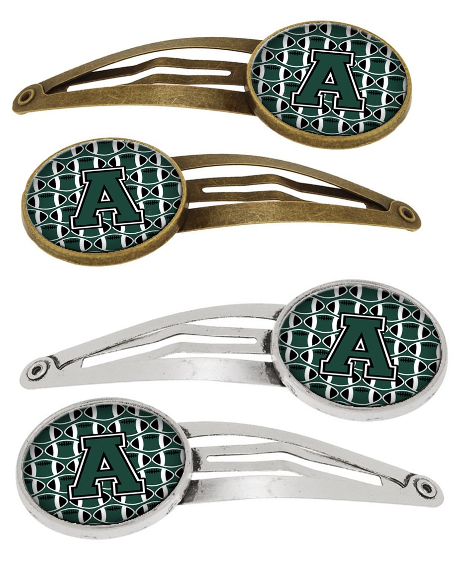 Letter A Football Green and White Set of 4 Barrettes Hair Clips CJ1071-AHCS4 by Caroline&#39;s Treasures