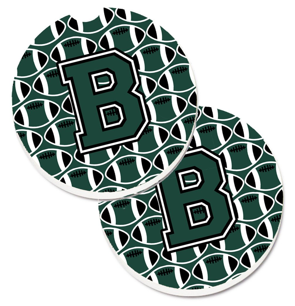 Letter B Football Green and White Set of 2 Cup Holder Car Coasters CJ1071-BCARC by Caroline's Treasures